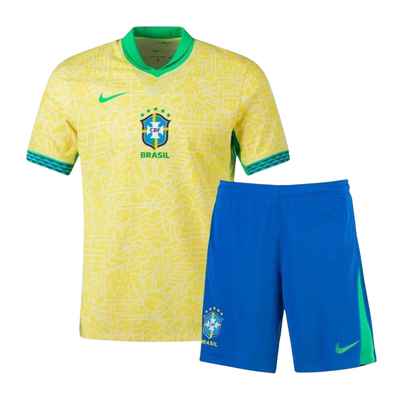 Kids Brazil 2024 Copa Home Jersey and Short Kit - ZHÓRN