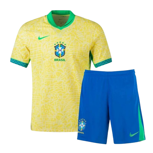 Kids Brazil 2024 Copa Home Jersey and Short Kit - ZHÓRN